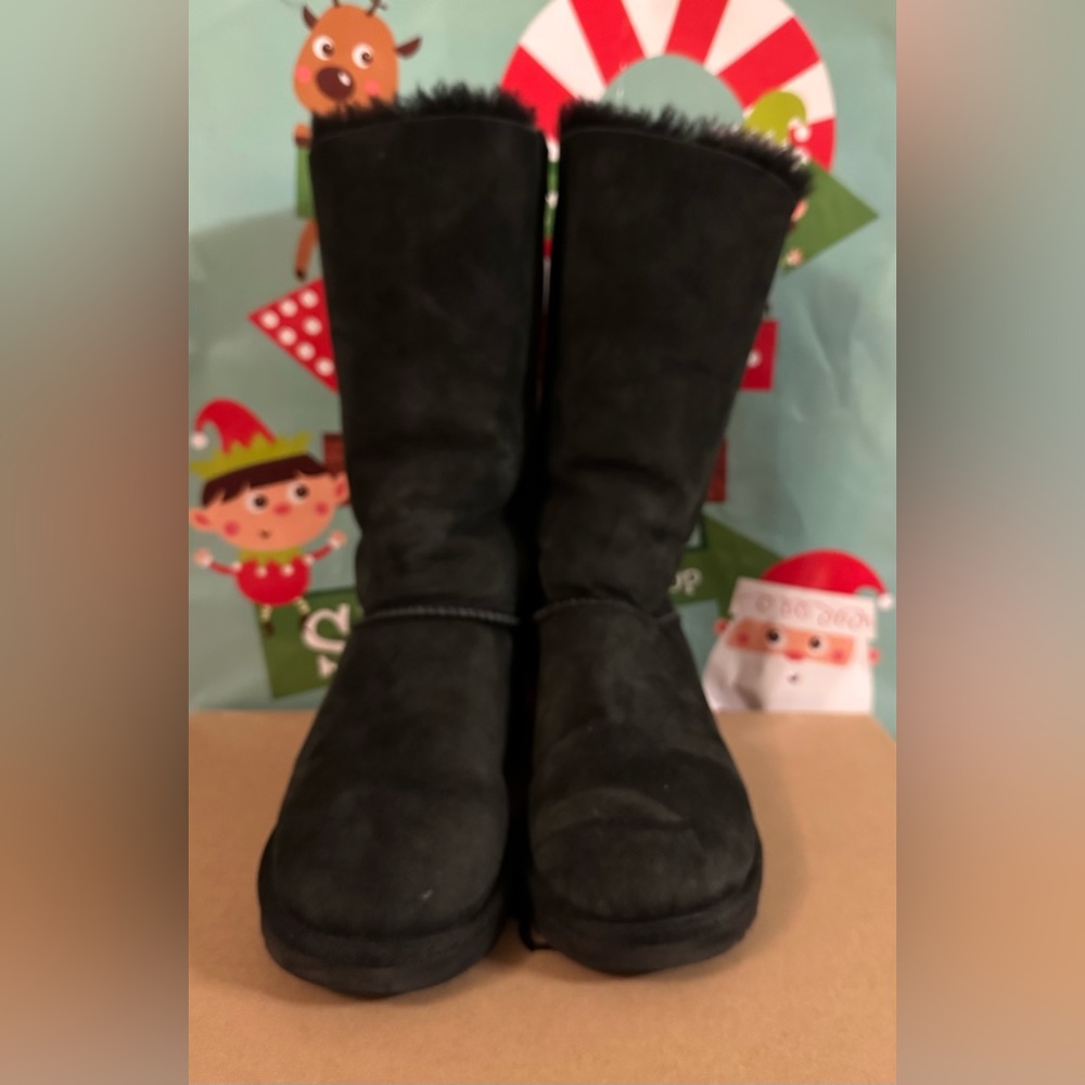 UGG Kristabelle Black Suede Sheepskin Fur Tall Winter Boots Size 6